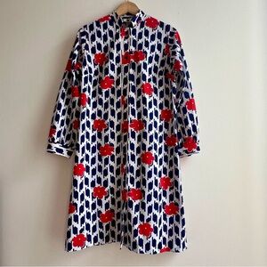 Vintage Stylish Red and Blue Floral Patterned Women's Coat Dress
